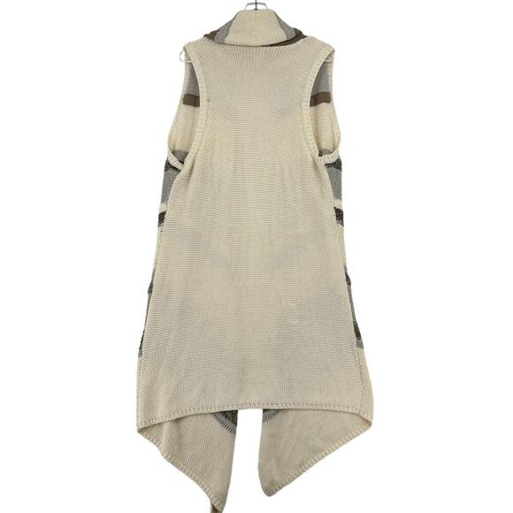 Chico's Cardigan Duster Sweater Vest Size L Cream Beige Silver Thread - Picture 8 of 11